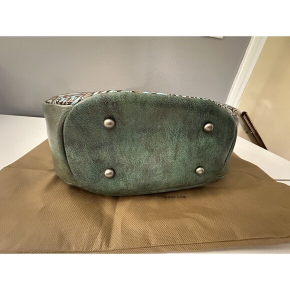 Patricia Nash Mirabella Turquoise Leather Wood Handle Purse Crossbody Floral Bag - Picture 8 of 13